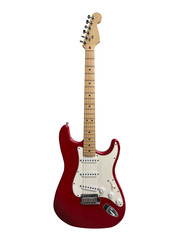 isolated red vintage guitar with white background