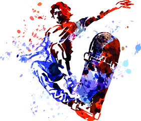 Color vector illustration of a skateboarder