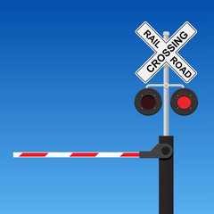 Railroad crossing vector flat design.