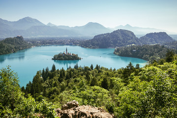 Lake Bled panoramic view in Slovenia