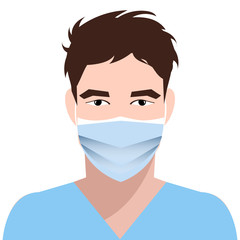 Man in blue medical face mask. Concept of coronavirus quarantine. Novel coronavirus (2019-nCoV)