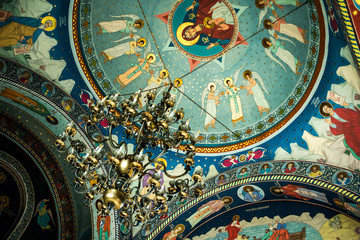 Icons on the walls of the Brancoveanu monastery. Romania
