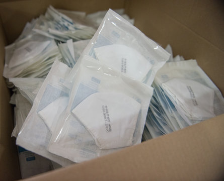 Full Box Of Medical Masks Against Virus.