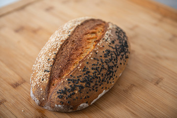 craft bread on a wooden background with copy space