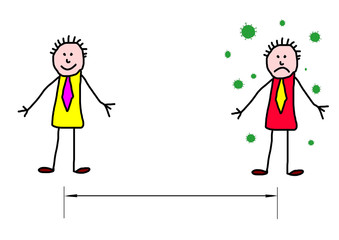 Kids drawing -  Coronavirus ( covid-19 ) campaign to keep distance. Preventive measures.