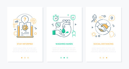 Coronavirus protective measures - line design style banners