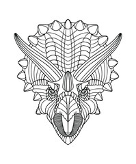 Head of dinosaur Triceratops with horns. Page of coloring book. Vector illustration. © Daria