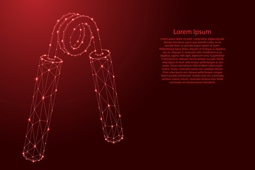 Brush spring expander from futuristic polygonal red lines and glowing stars for banner, poster, greeting card. Vector illustration.