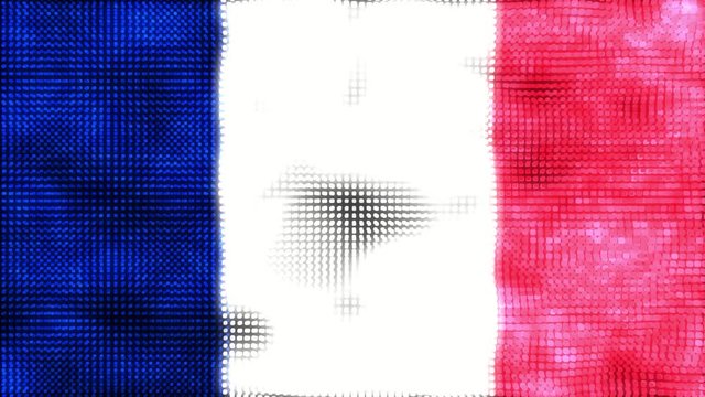 60FPS digital background of France flag colored in blue, red, white waving, UHD CG 4k 3d seamless looping animation