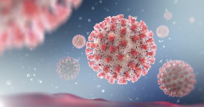 Microscopic view of Coronavirus COVID-19 (2019-nCoV) Visualization equal to Influenza, Flu or SARS. High quality realistic medical 3d rendering illustration animation for background in 4K and HD.
