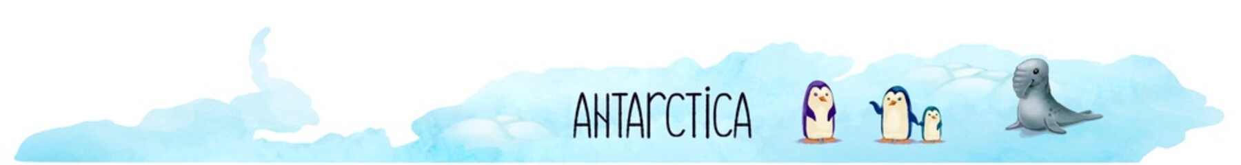 Antarctica children map with animals isolated on white