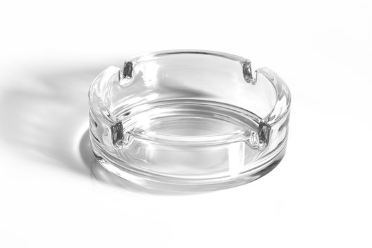 Glass Ash Tray On White Background With Shadow