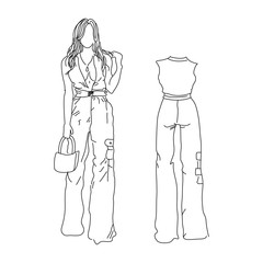 vector drawings on the theme of beautiful slim sporty girl in casual clothes in various poses painted ink hand sketch with no background