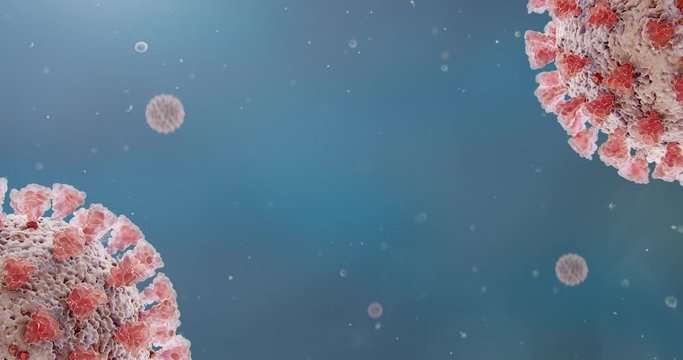 Microscopic view of Coronavirus COVID-19 (2019-nCoV) Visualization equal to Influenza, Flu or SARS. High quality realistic medical 3d rendering illustration animation for background in 4K and HD.