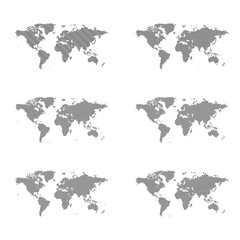 Set world map with curved line. Vector isolated on white background. Flat Earth gray similar template for web site pattern, cover, anual report, inphographics.