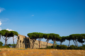 The Aqueduct park in Rome, Italy. The Parco degli Acquedotti is an archeological public area which concerns the water supply system of ancient Rome. It is part of the Appian Way Regional Park.