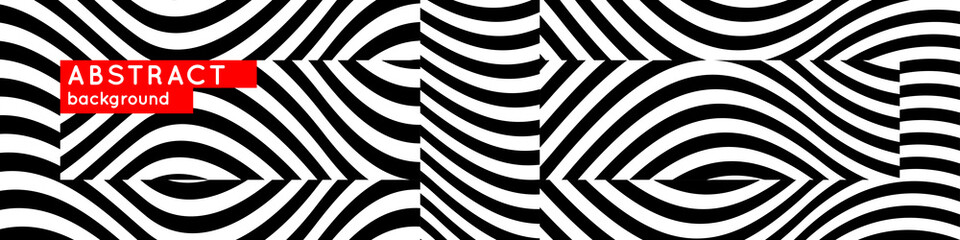 Abstract background with dynamic contrasting waves. Modern vector illustration. Black and white stripes.