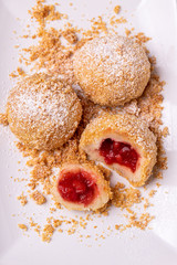 Stuffed strawberry dumplings, delish dessert, food photography