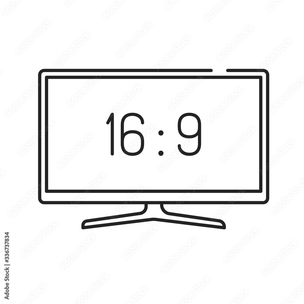 Poster tv display black line icon. display aspect ratio. electronic device. pictogram for web page, mobile 