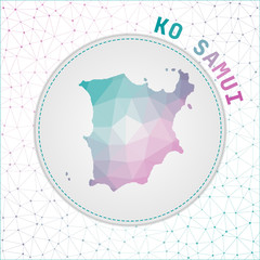 Vector polygonal Ko Samui map. Map of the island with network mesh background. Ko Samui illustration in technology, internet, network, telecommunication concept style . Modern vector illustration.