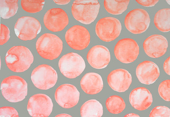 Watercolor pattern with hand drawn abstract pink circles on a gray background. Design for print, fabric, wallpaper, napkins, textiles, packaging, stationery, backgrounds. Delicate and stylish