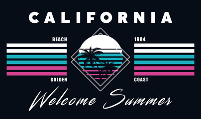 California beach golden coast, Welcome summer vector illustration for t-shirt and other uses.