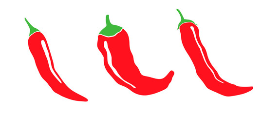 Set of chili pepper. Vector hot red pepper icon on white background.