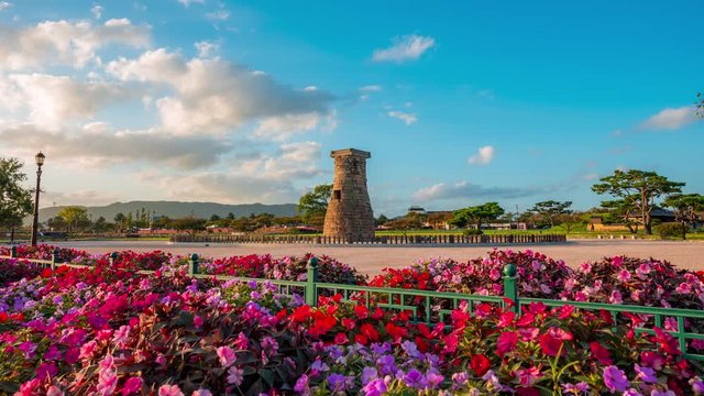 TimeLapse 4k Cheomseongdae ancient observatory in the Gyeongju National Park. South Kore