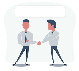 Business partners shaking hands as a symbol of unity. With Speech Bubble. Vector flat design illustration.