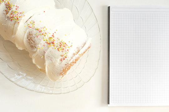 recipe step by step sponge cake with whipped cream and mascarpone cream close-up