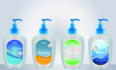 Bottle with liquid soap with label designs for your product. Plastic bottle with label ready for mock up. vector