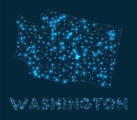 Washington network map. Abstract geometric map of the us state. Internet connections and telecommunication design. Vibrant vector illustration.