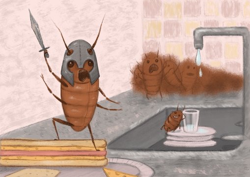 Atack of cockroaches. Digital illustration