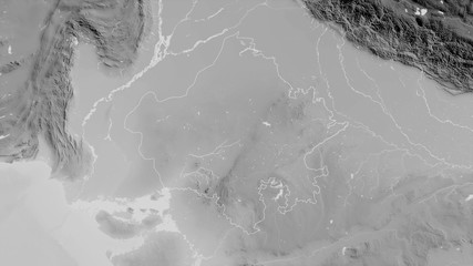 Rajasthan, India - outlined. Grayscale