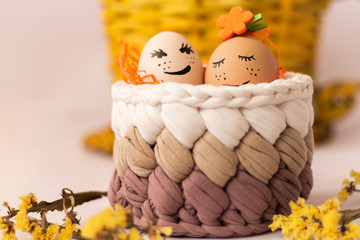 Happy easter card with copy space for text, Easter holiday decorations, Easter concept background