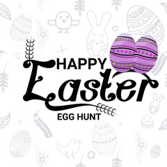 Happy Easter hand drawn calligraphy design with seamless pattern in white background. Use for social media banner, post, advertisement etc.