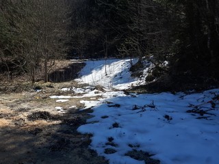 Snow on a mountain in early april