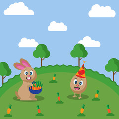 Easter background design, cute bunny and rabbit of drawing book.
