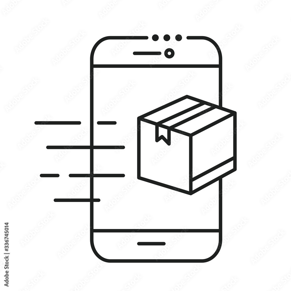 Poster smartphone with box package line style icon vector illustration design