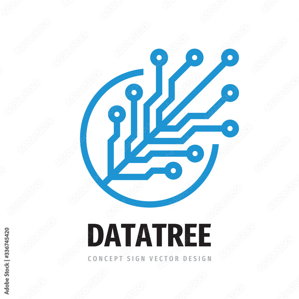 Aufkleber digital tree logo design. computer network sign. data electronic graphic symbol. internet icon. soft