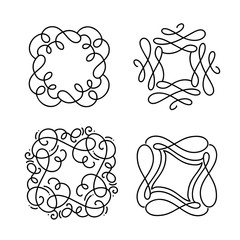 Set of flourish monoline vector frame art deco. Hand drawn calligraphy style vintage ornament for logo, invitation, wedding, gifts, photos, monogram. Floral Simple card