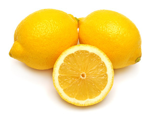 Naklejka na ściany i meble Lemon whole and slice fruit isolated on white background. Perfectly retouched, full depth of field on the photo. Top view, flat lay