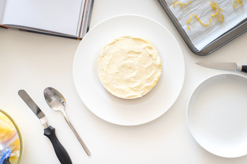 Flatlay of baking a cheesecake