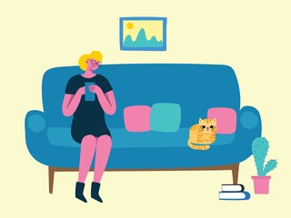 Stay and work at home. Stop coronavirus. People staying at home for prevent virus Covid19 in the flat style