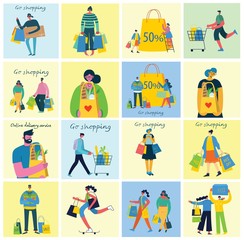 Fototapeta premium Vector illustrations Shopping concept with different people for website and mobile website development in the flat design