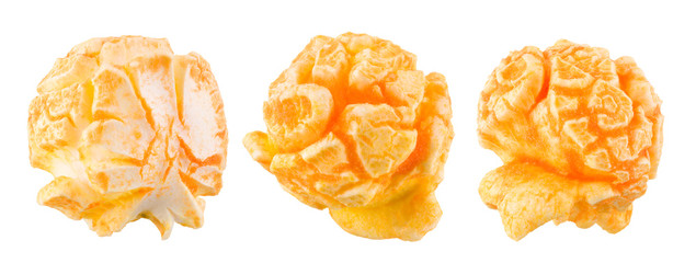 Set of popped popcorn on a white background