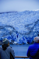 Passengers marvel at panoramic breathtaking view of Tempanos Glacier in the region of Los Glaciares...