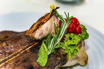 The food in the restaurant. Food styling and restaurant meal serving. Gourmet restaurant menu...