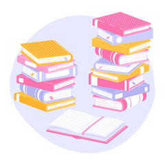 Stack of books isolated on white background. Pile of books vector illustration flat style