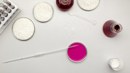 Top view of a petri dish for chemical experiments